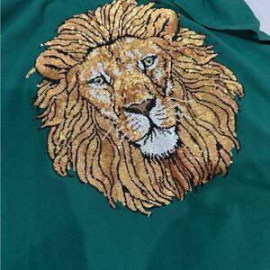 Green Shirt with Sequined Lion Design